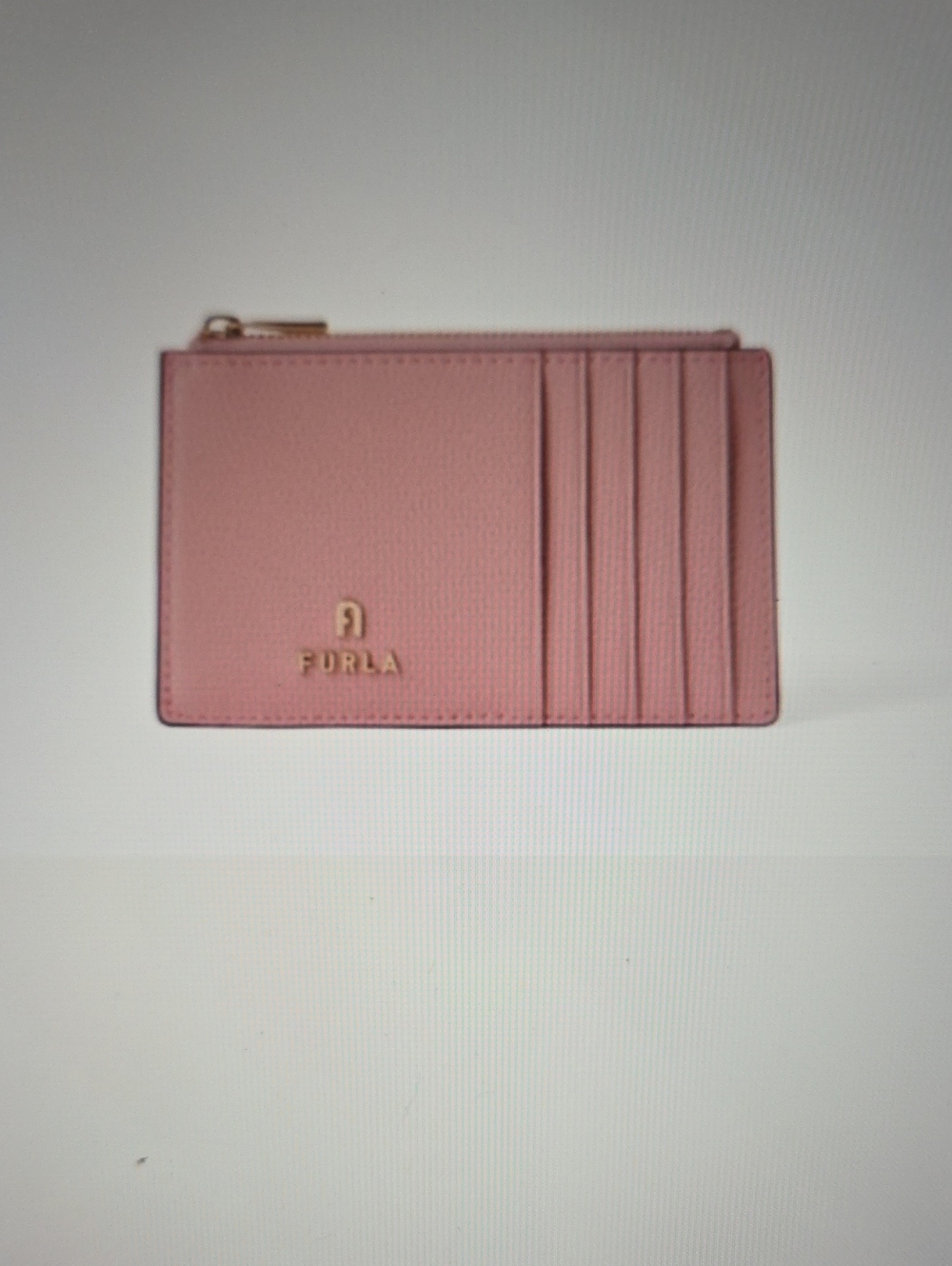 NWT Furla Camelia Zip Up Medium Card Holder Case In Blush Pink w/Gold Hardware